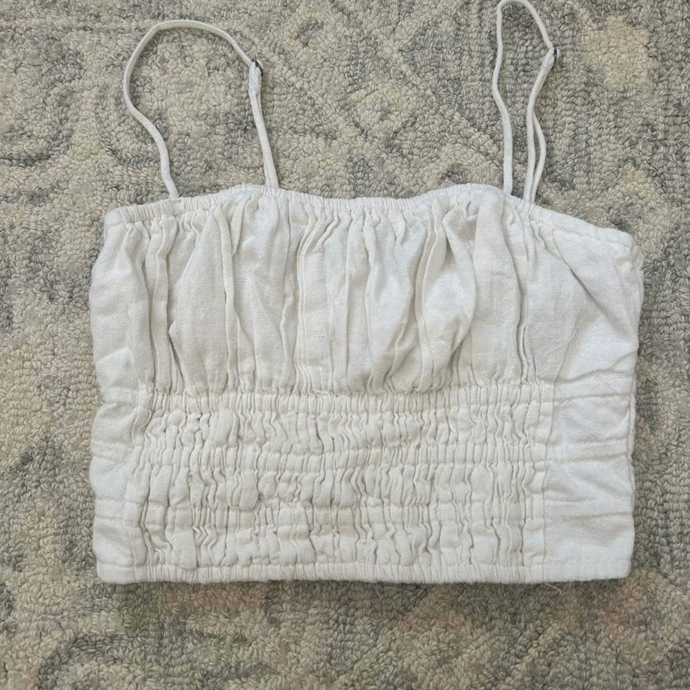 Abercrombie & Fitch Ivory Ruched linen Blouse